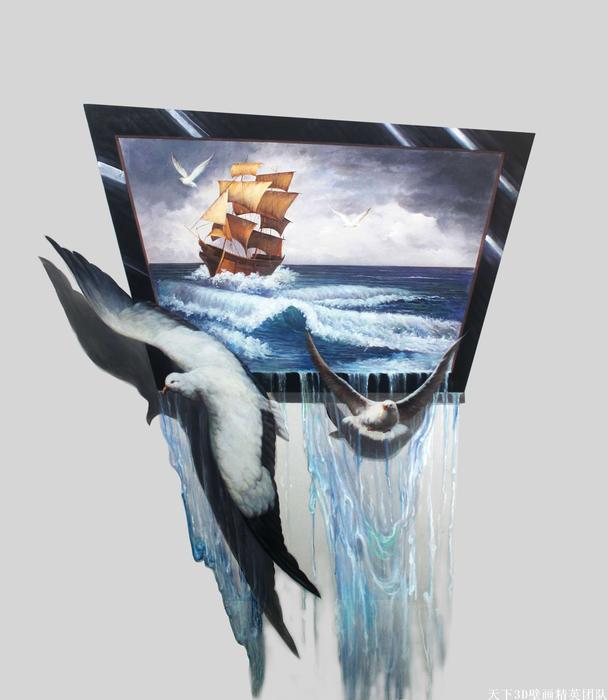 3D壁画，3D地画，3D立体画，手绘壁画